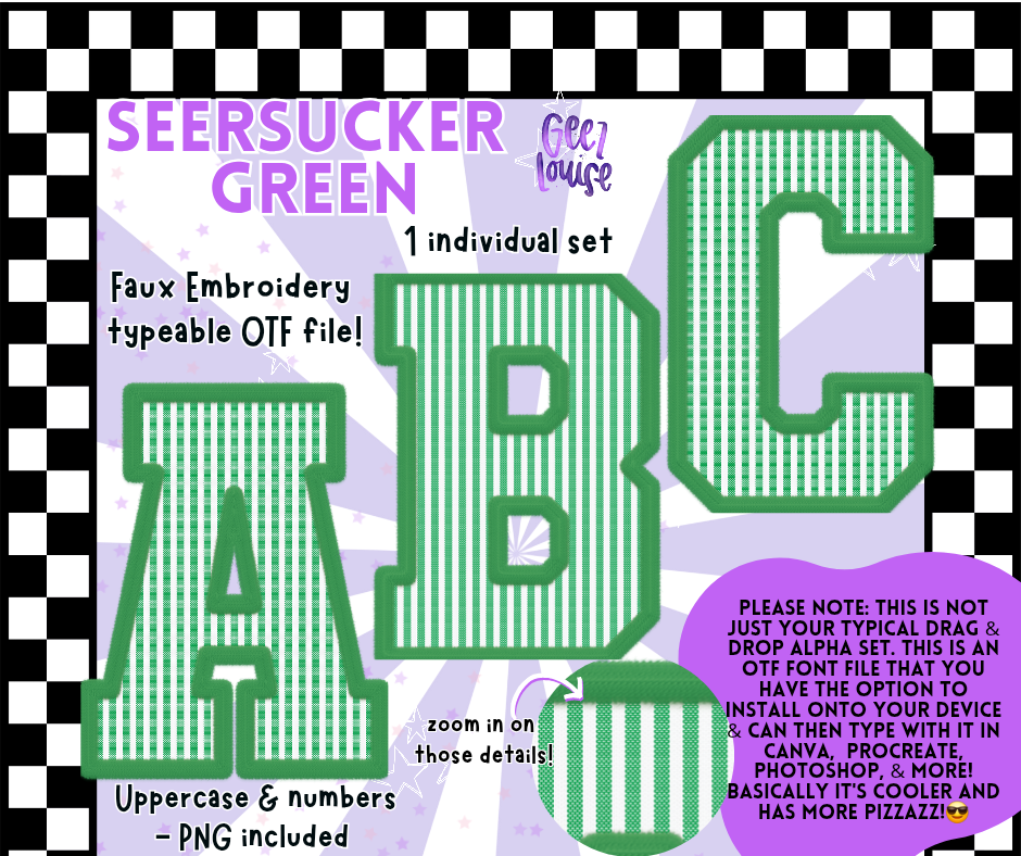 Seersucker Faux Embroidery Alpha – 17 Colors | OTF Font + PNG