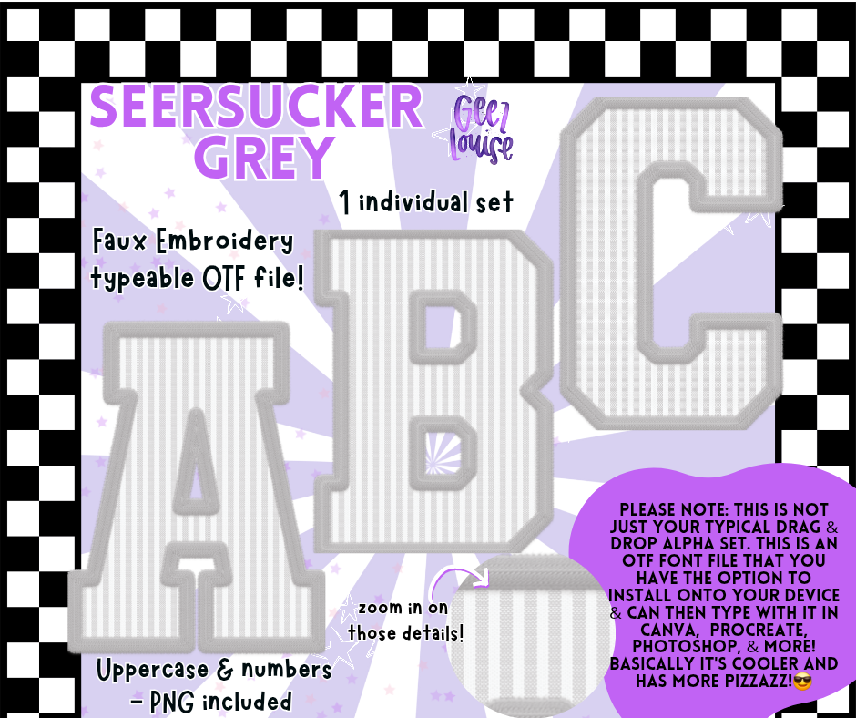 Seersucker Faux Embroidery Alpha – 17 Colors | OTF Font + PNG