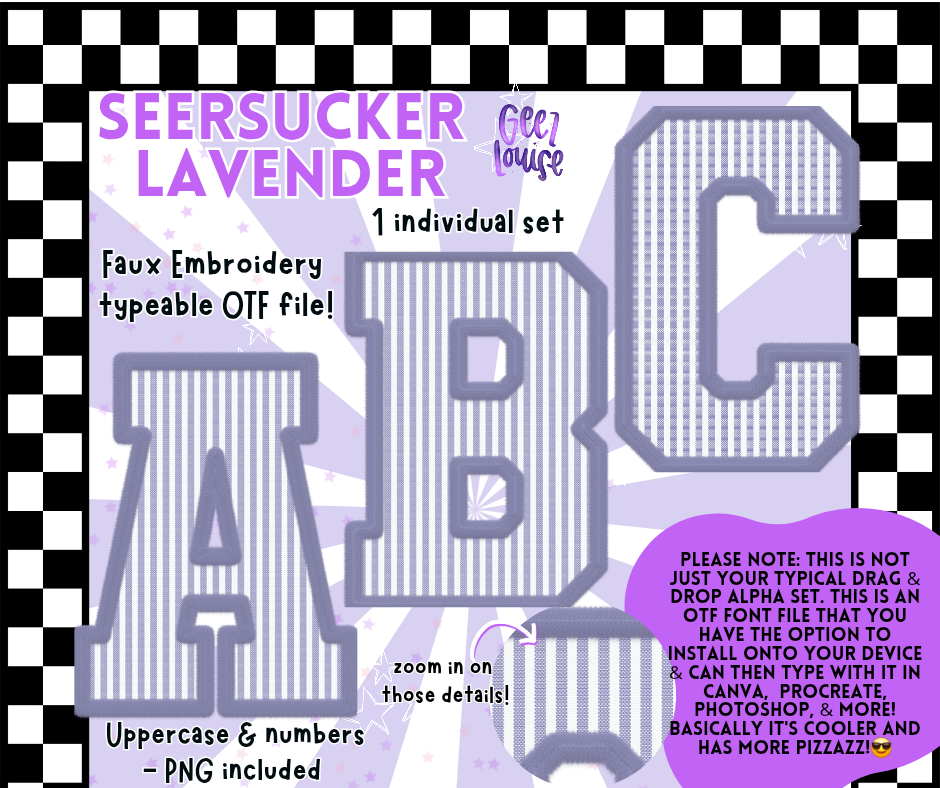 Seersucker Faux Embroidery Alpha – 17 Colors | OTF Font + PNG