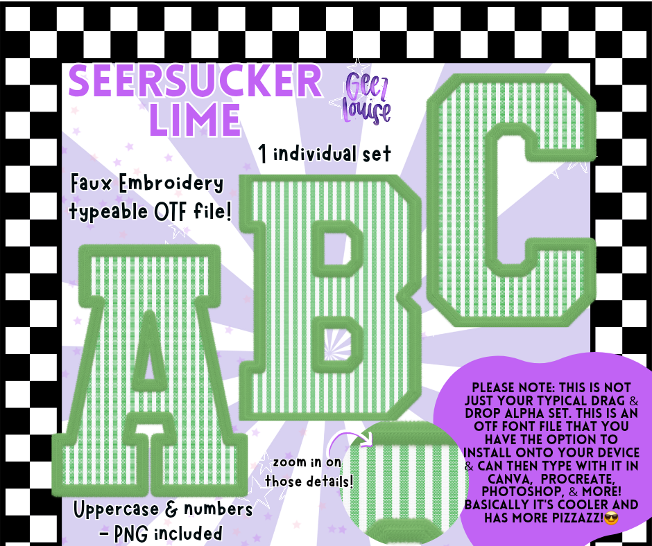 Seersucker Faux Embroidery Alpha – 17 Colors | OTF Font + PNG