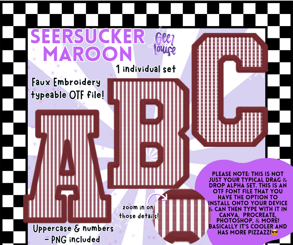 Seersucker Faux Embroidery Alpha – 17 Colors | OTF Font + PNG