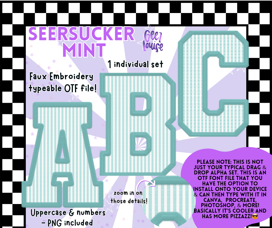 Seersucker Faux Embroidery Alpha – 17 Colors | OTF Font + PNG
