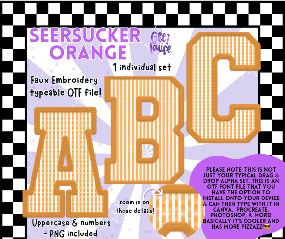 Seersucker Faux Embroidery Alpha – 17 Colors | OTF Font + PNG