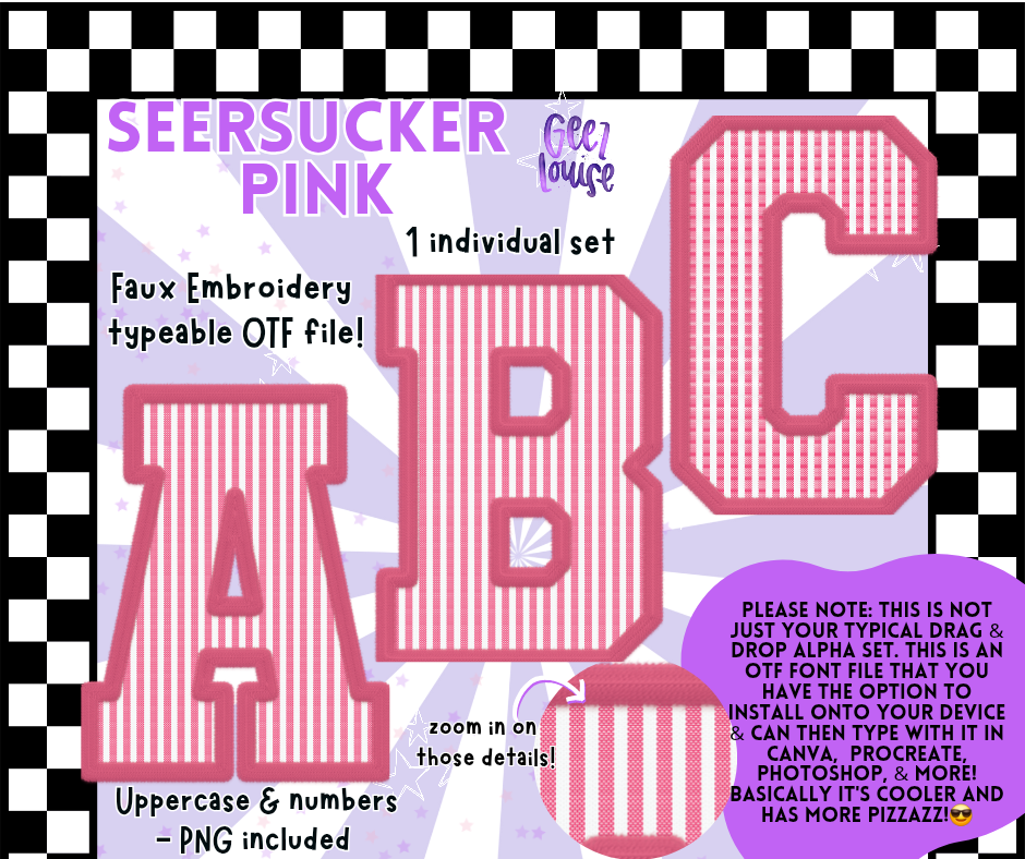 Seersucker Faux Embroidery Alpha – 17 Colors | OTF Font + PNG