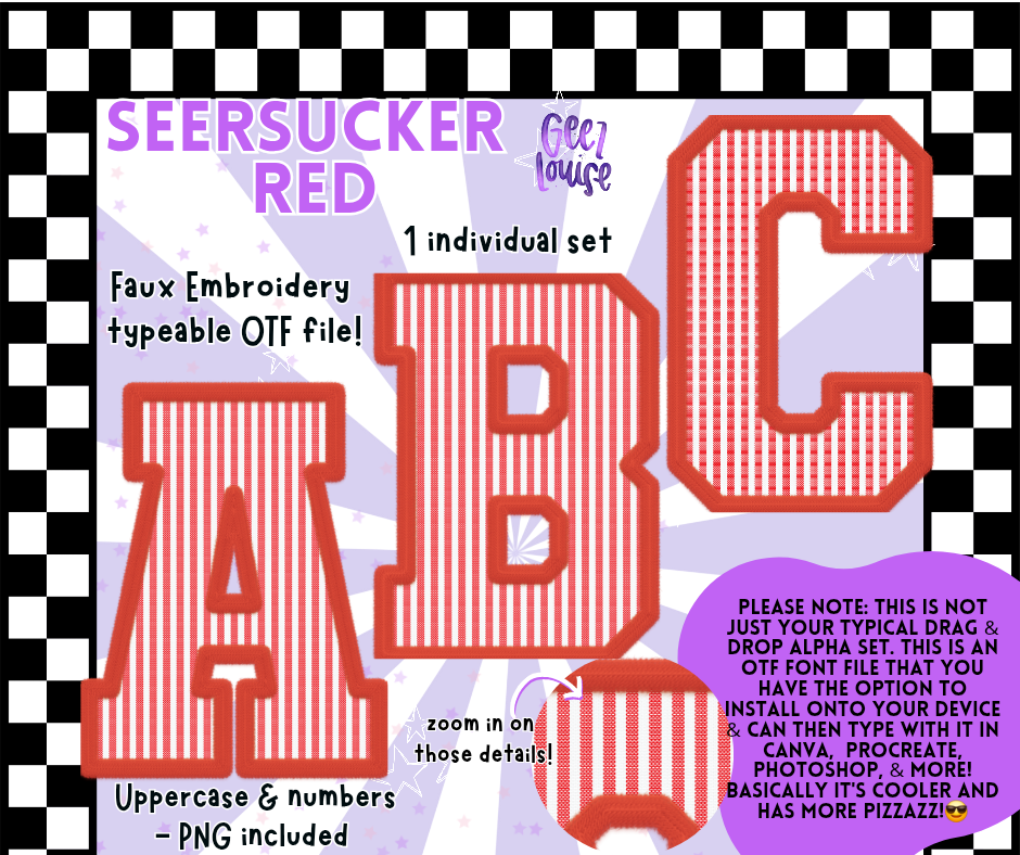 Seersucker Faux Embroidery Alpha – 17 Colors | OTF Font + PNG
