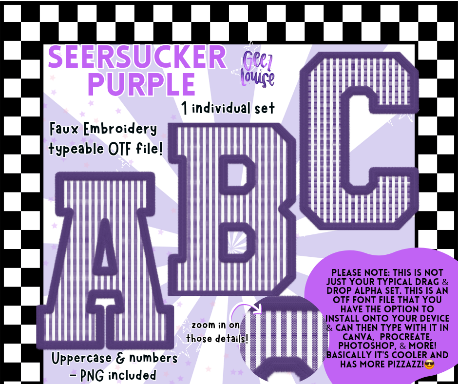 Seersucker Faux Embroidery Alpha – 17 Colors | OTF Font + PNG