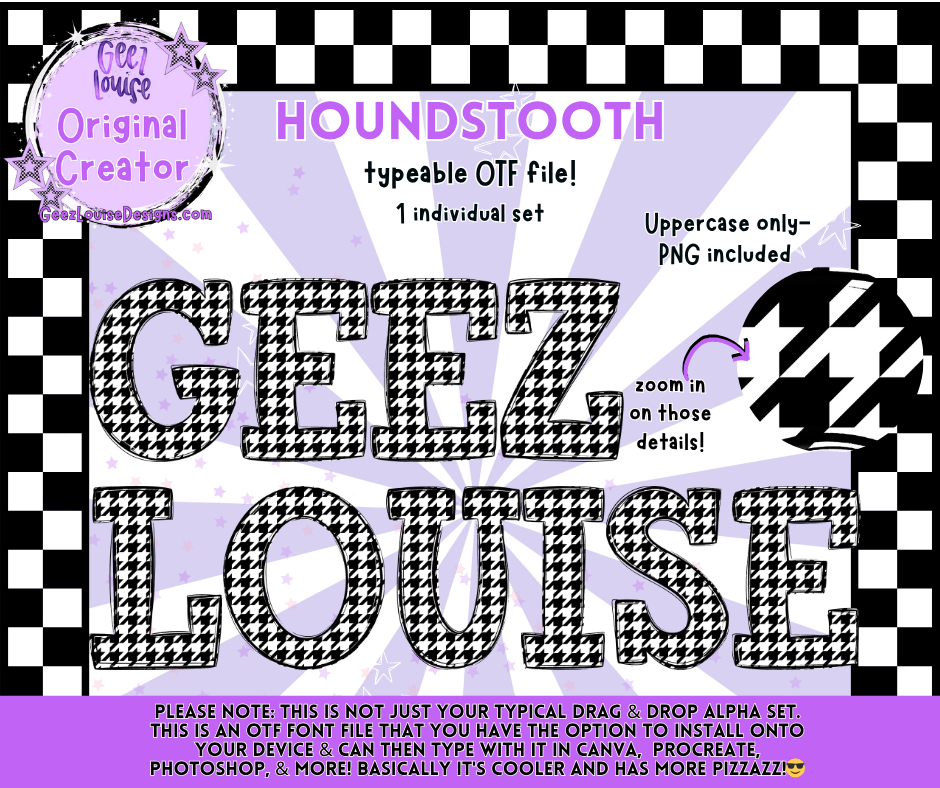 Houndstooth – Typeable OTF Alpha Set (Uppercase + PNG)