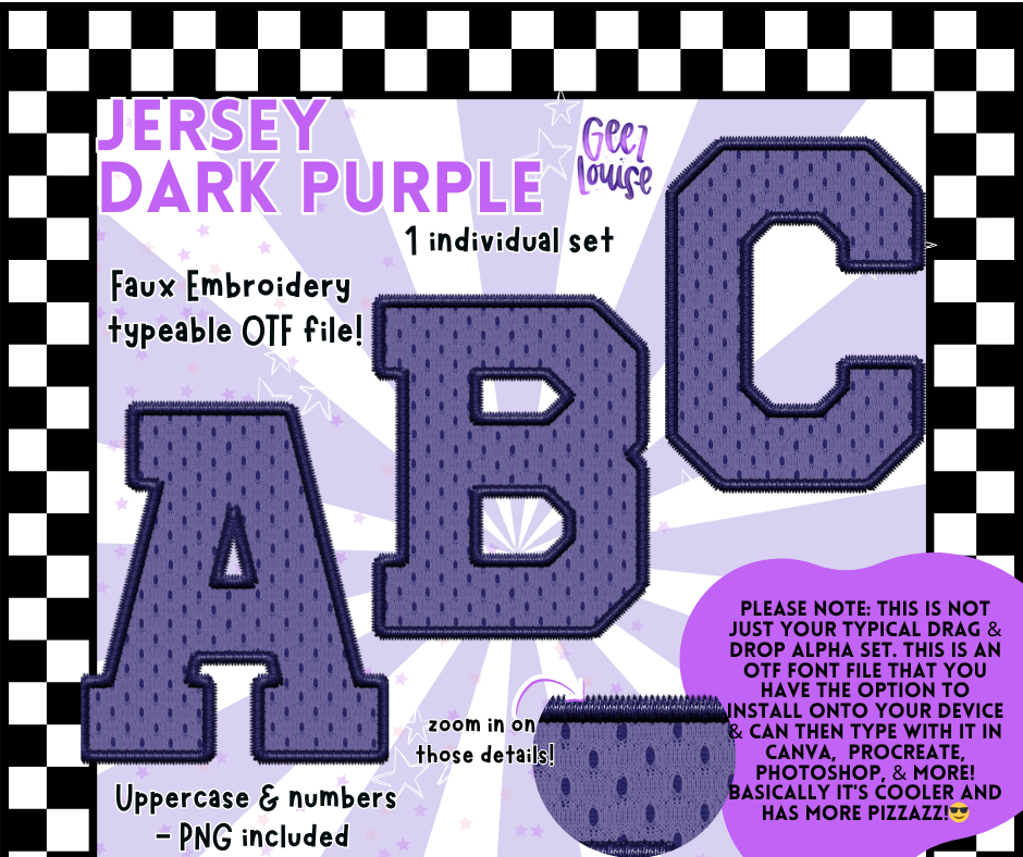 Jersey Faux Embroidery OTF Font – 22 Color Options | Typeable Alphabet with PNGs