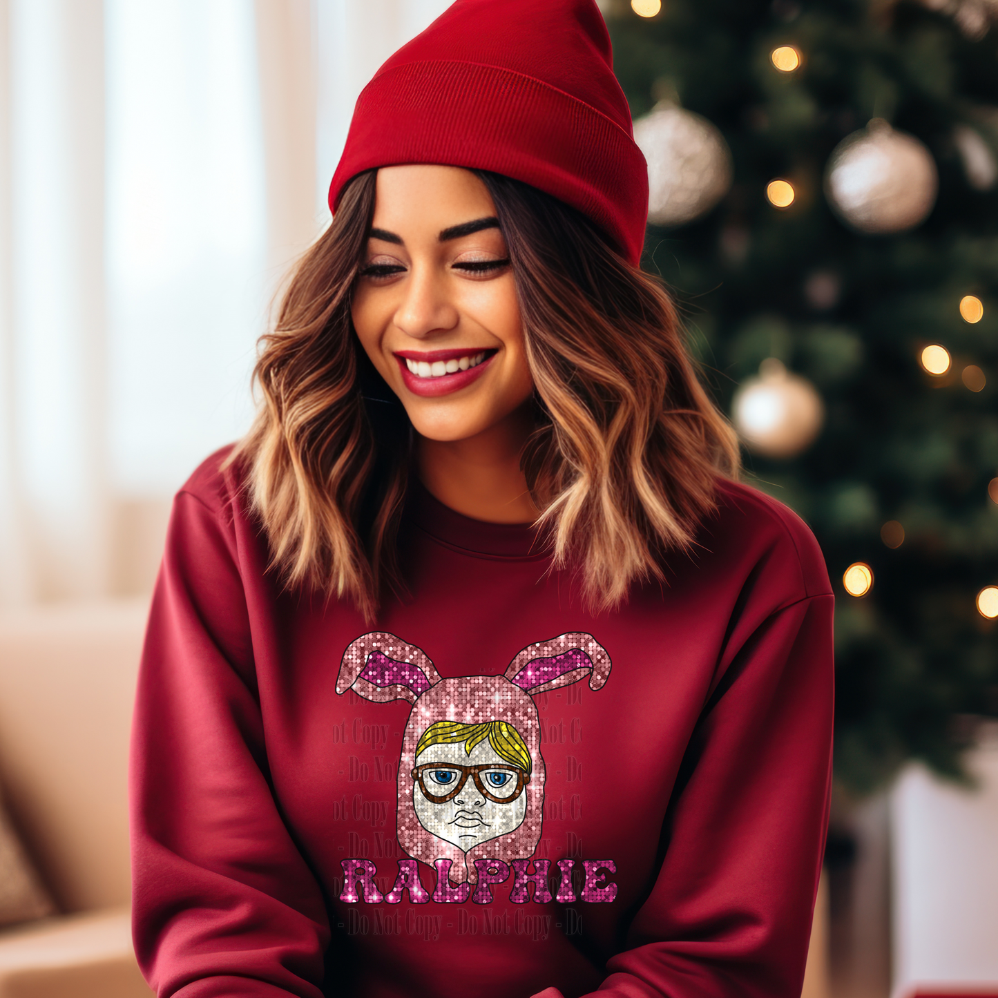 Ralphie Bunny Suit Digital Christmas Design – Pink Sparkle PNG