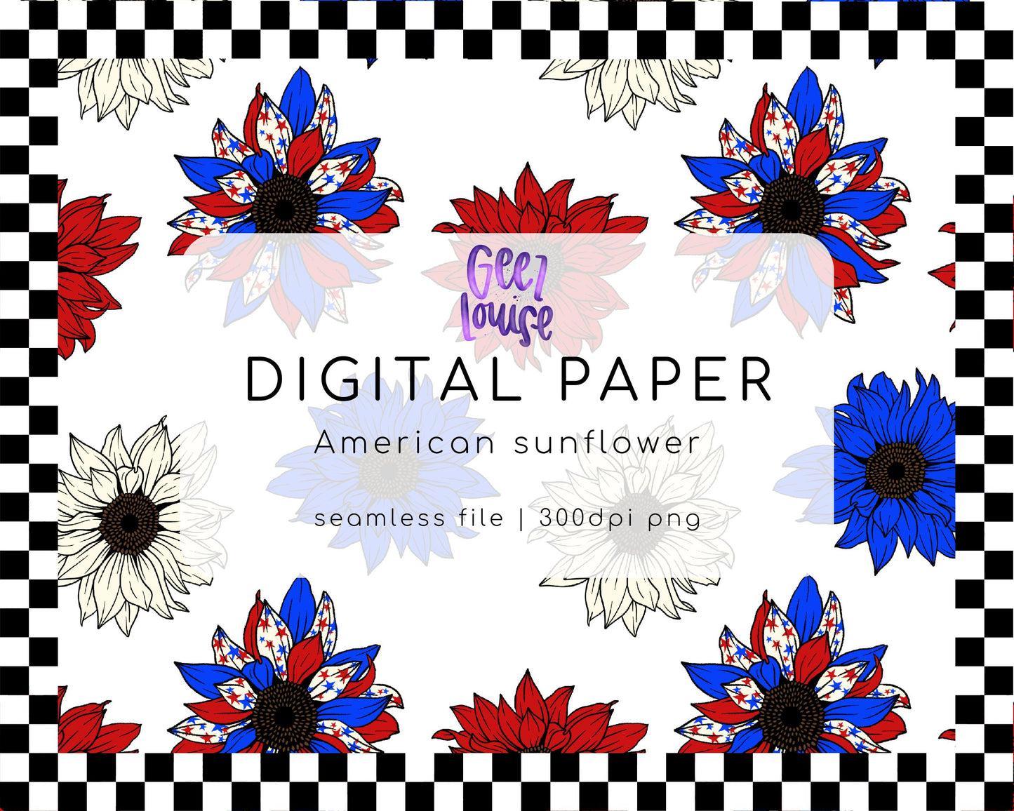 American Sunflower patriotic - seamless - Digital Download- PNG