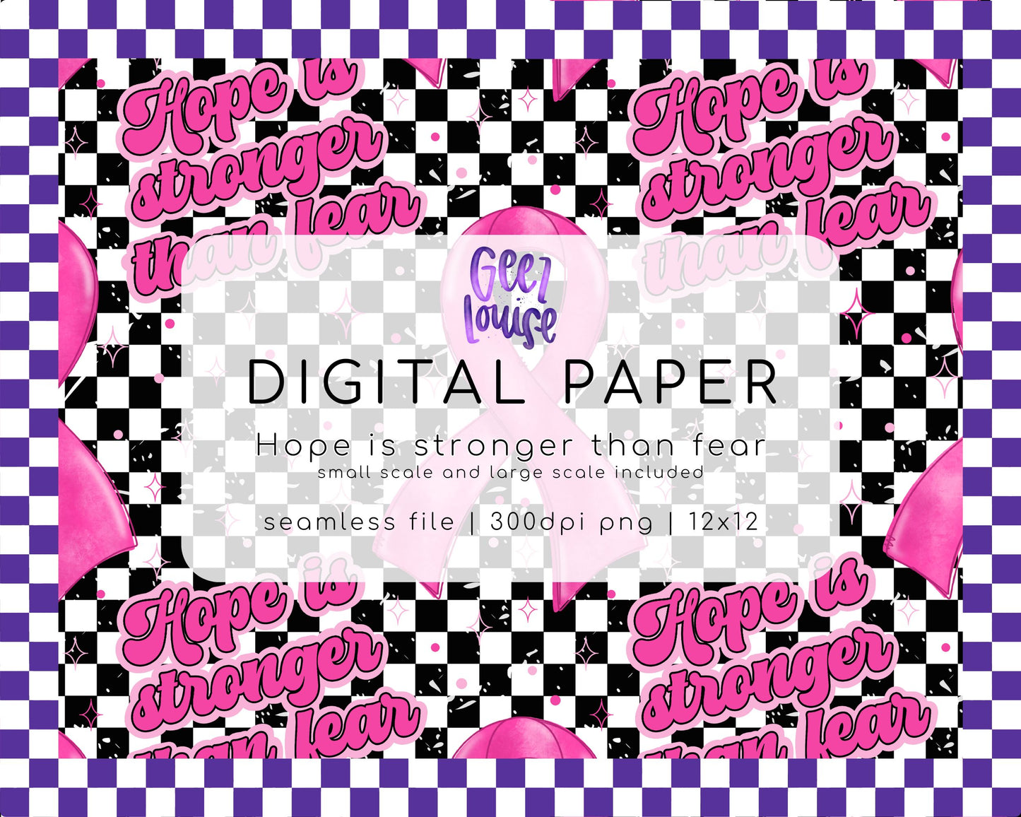 Hope Is Stronger Than Fear – Awareness Ribbon Checkerboard Digital Paper