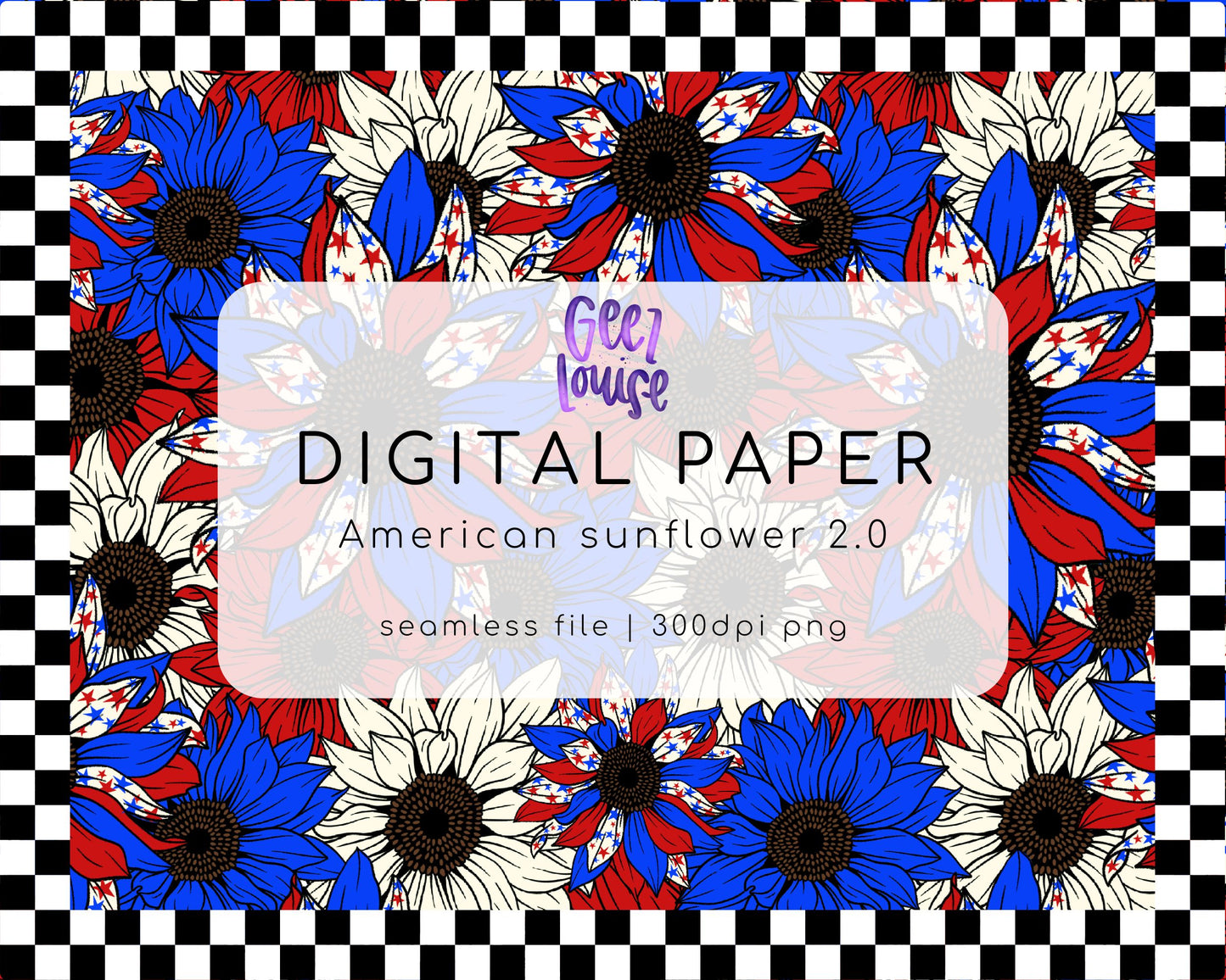 Sunflower patriotic - seamless - Digital Download- PNG