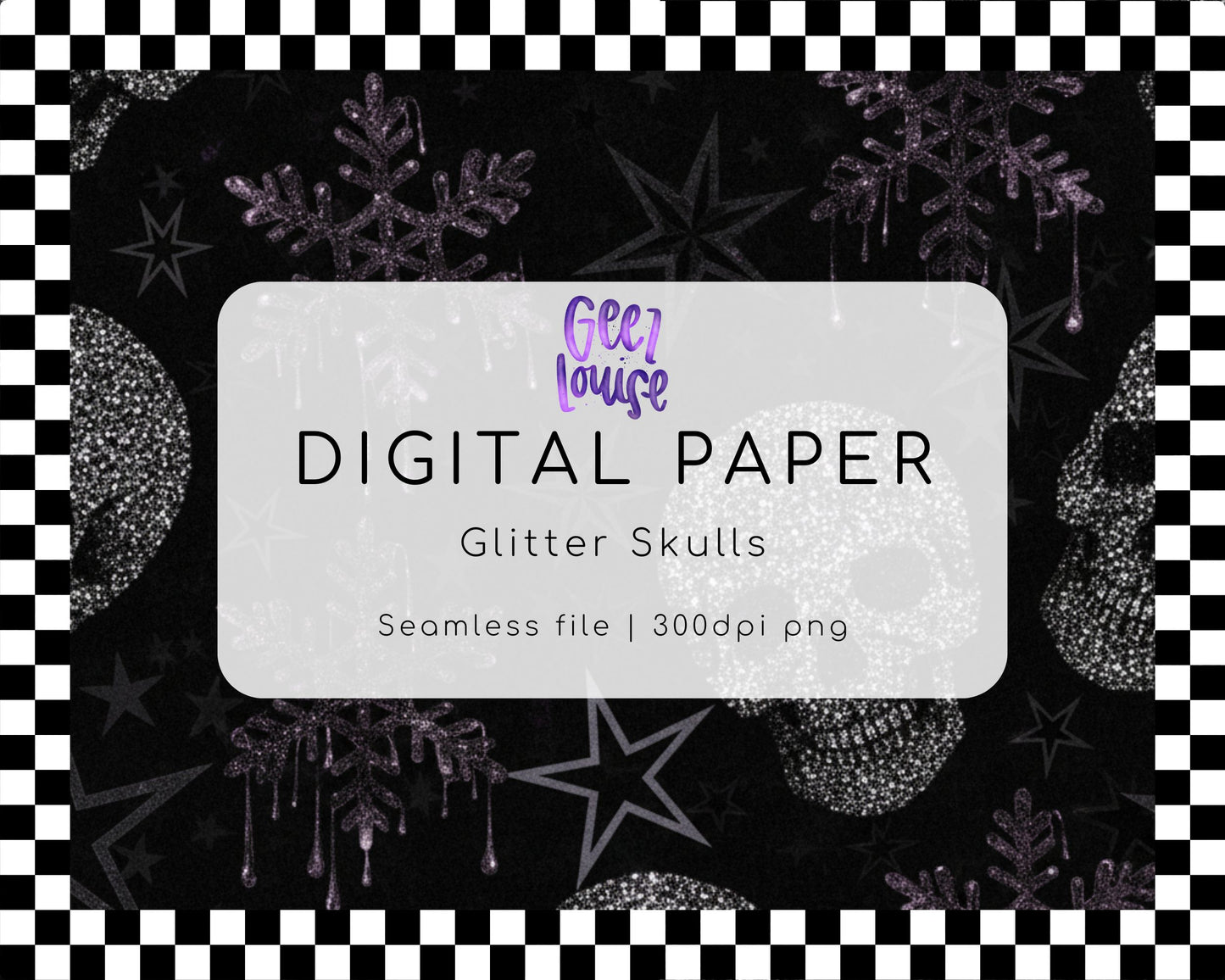 Glitter Skulls Digital Paper (Seamless PNG)