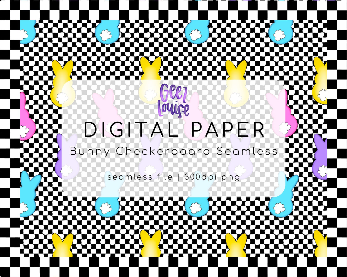Bunny Checkerboard seamless digital paper- Digital Download- PNG