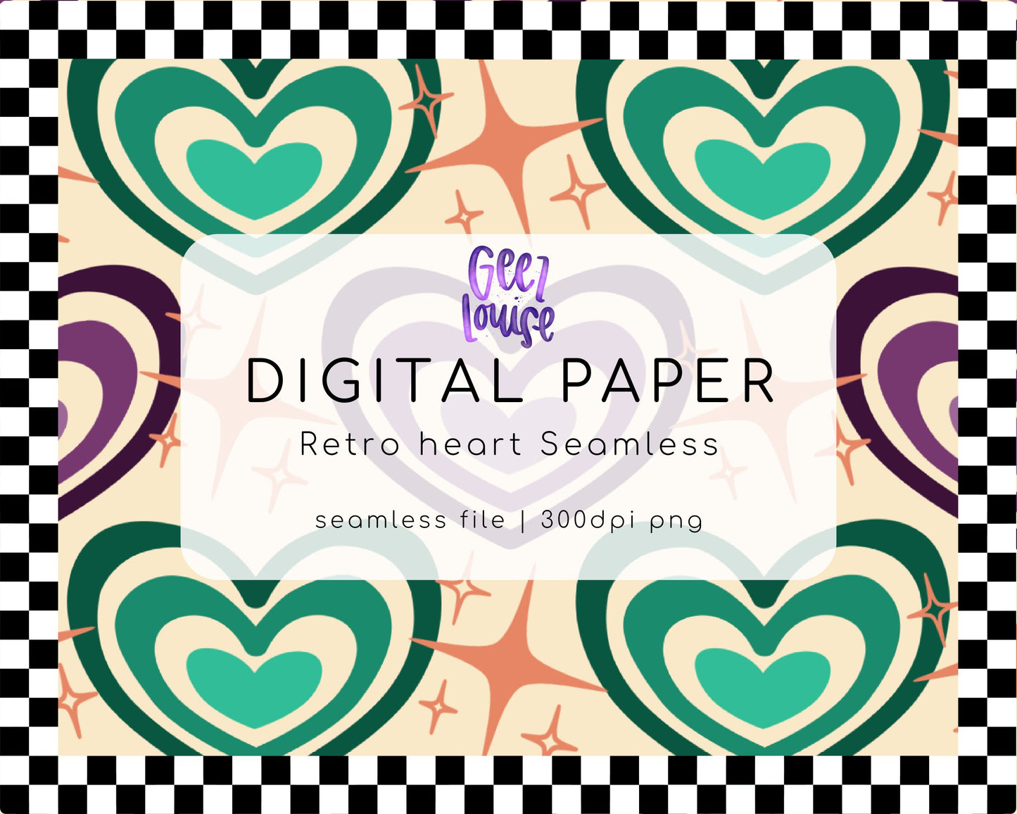 Retro Heart seamless digital paper- Digital Download- PNG