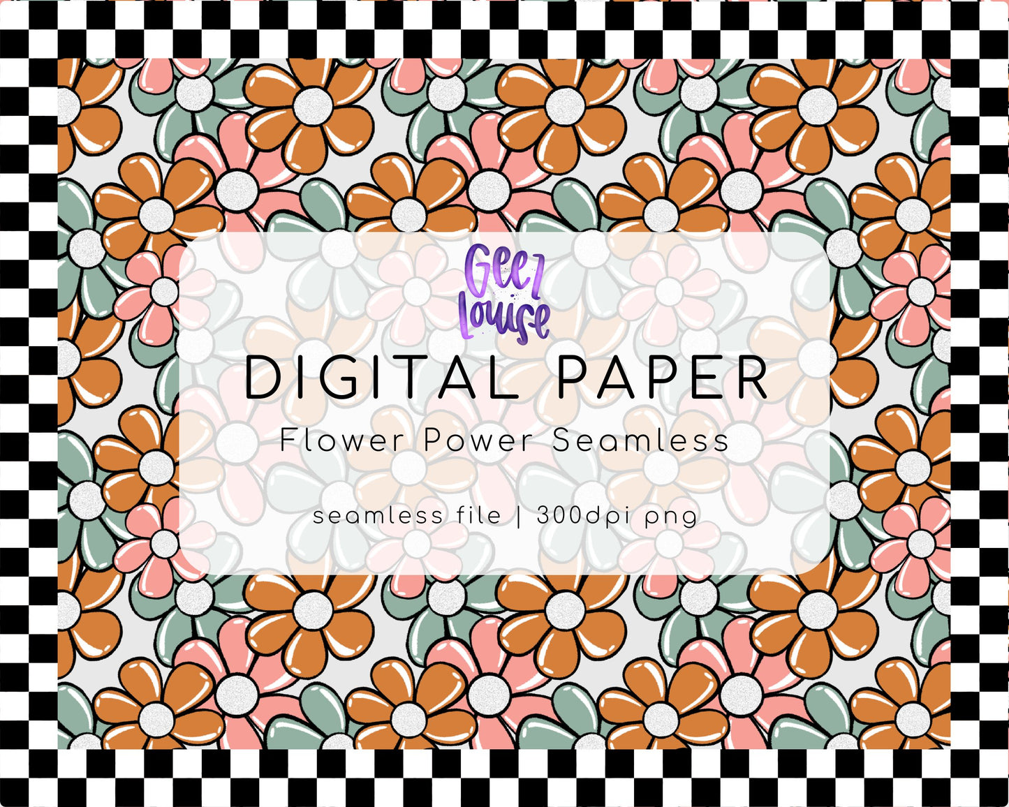 Flower Power seamless digital paper- Digital Download- PNG