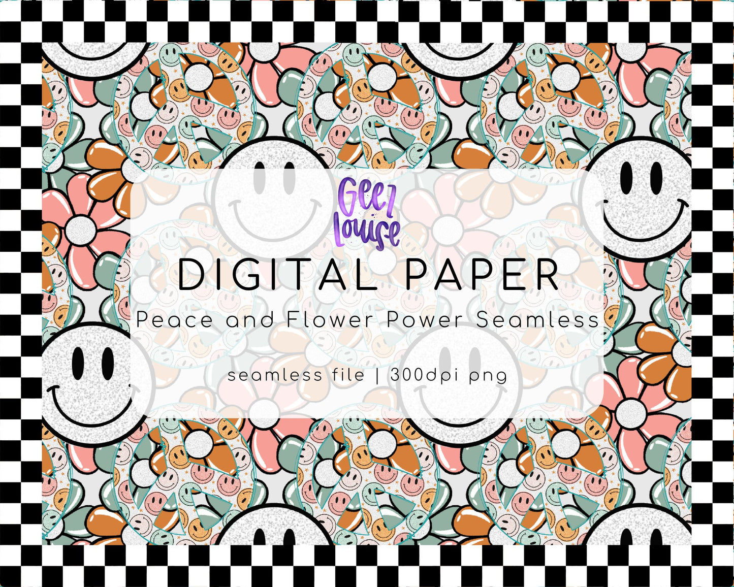Peace and Flower Power seamless digital paper- Digital Download- PNG