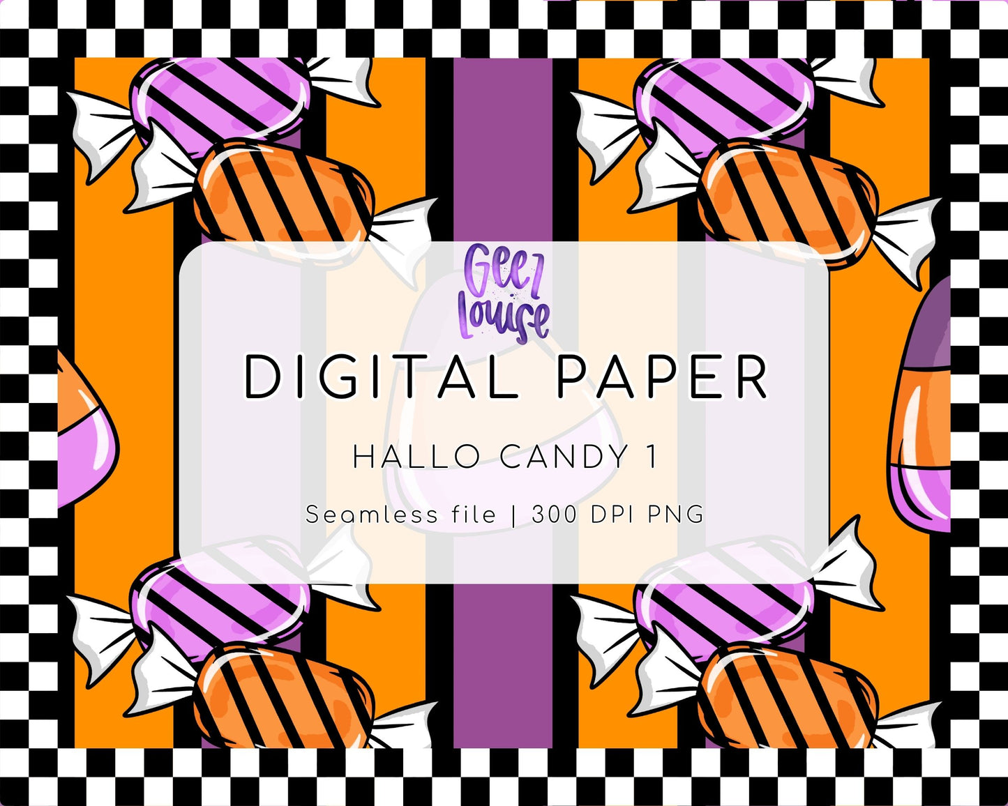 Halloween Candy Seamless Digital Paper | Orange Purple Stripe Background PNG
