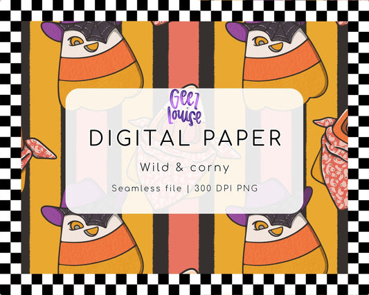 Wild & Corny Halloween Seamless Digital Paper | Candy Corn PNG Pattern | Fall Background