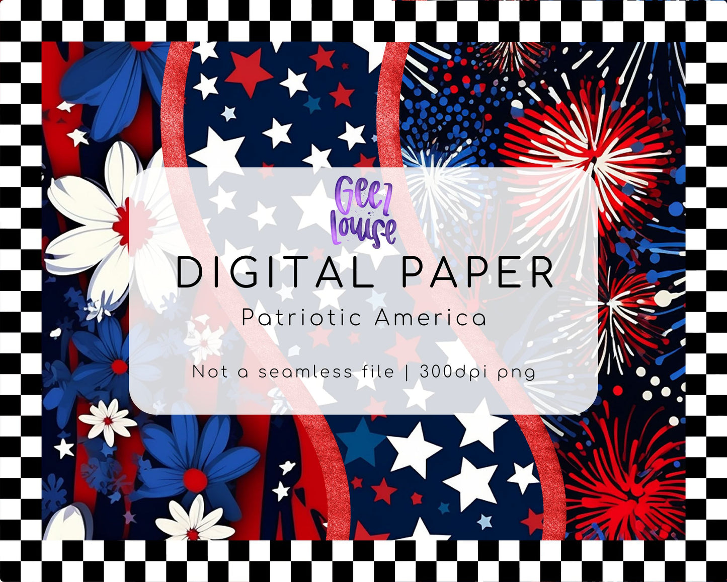 Patriotic America - Red White Blue Fireworks Digital Paper (300 DPI PNG, Not Seamless)