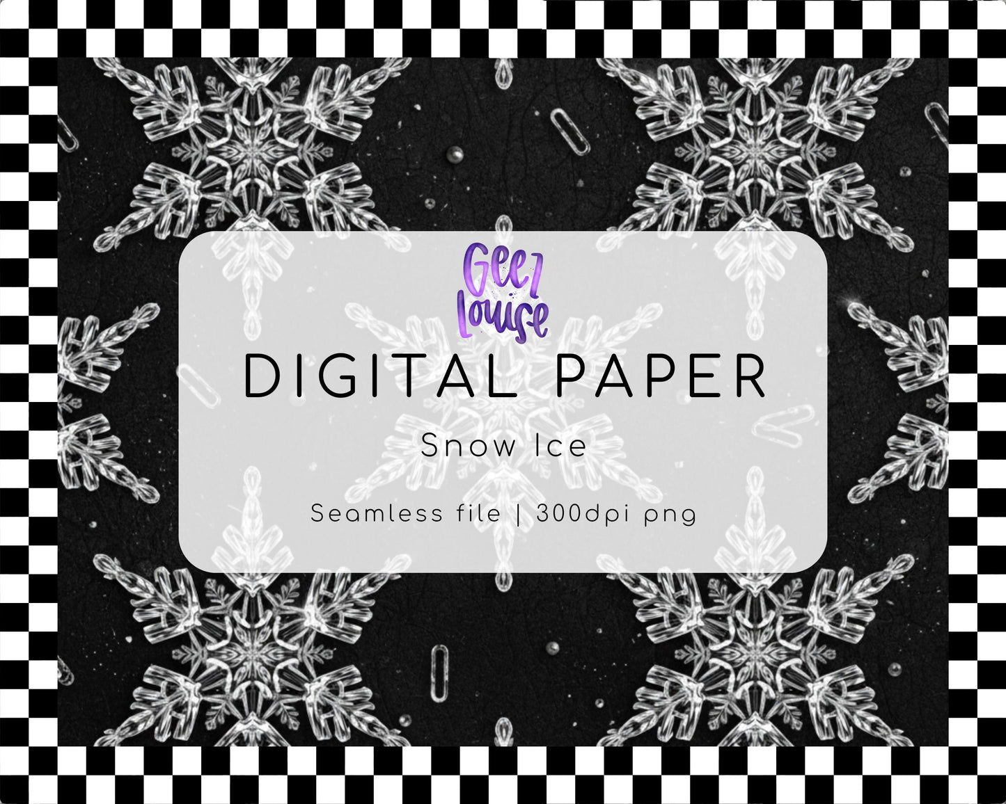 Snow Ice Digital Paper | Black & White Winter Seamless Background PNG