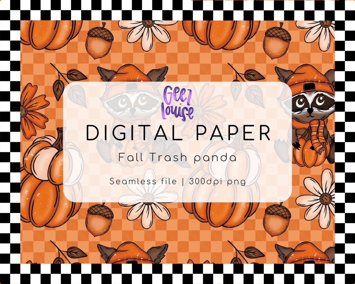 Fall Trash Panda Seamless Pattern | Raccoon, Pumpkins & Acorns Digital Paper