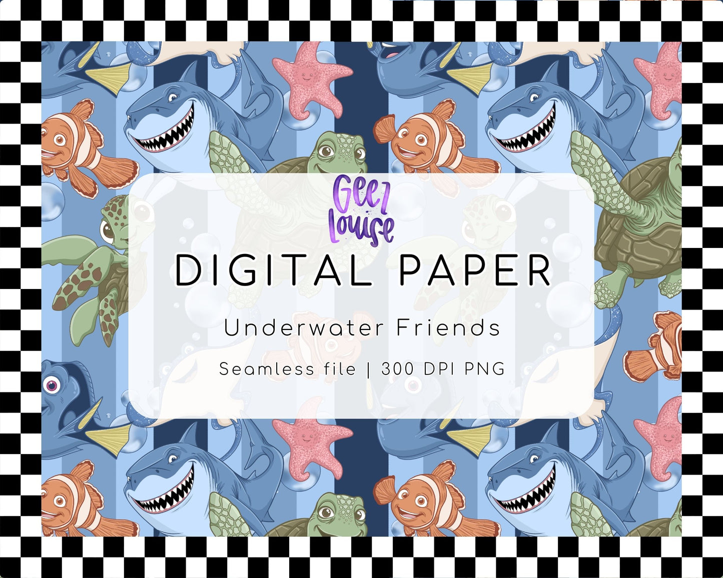 Underwater Friends Digital Paper | Ocean Seamless Pattern | 300 DPI PNG