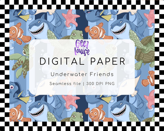 Underwater Friends Digital Paper | Ocean Seamless Pattern | 300 DPI PNG