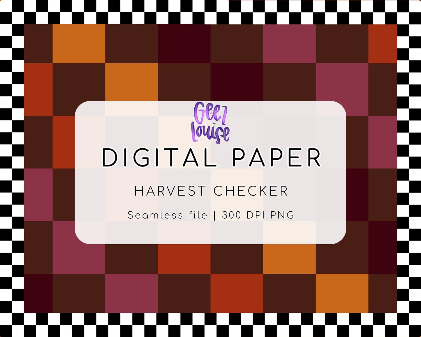 Harvest Checker Dark Digital Paper | Fall Checkerboard Background | Autumn Seamless PNG Pattern