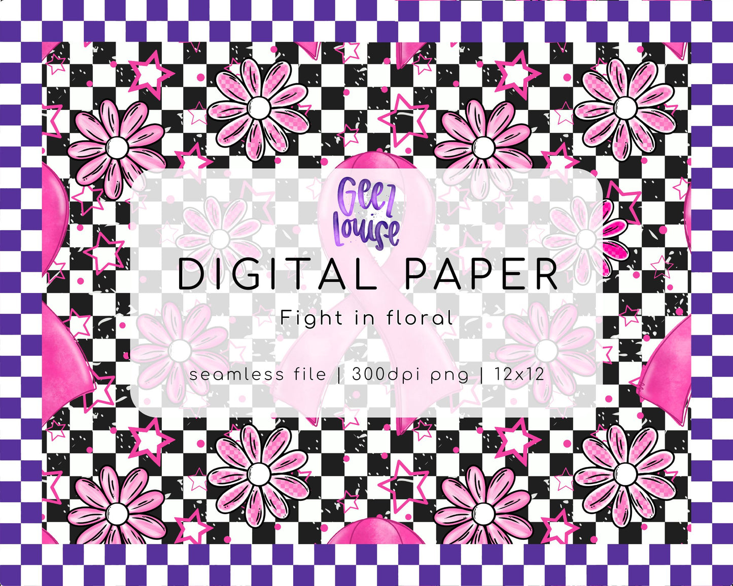 Fight in Floral – Breast Cancer Awareness Seamless Digital Paper