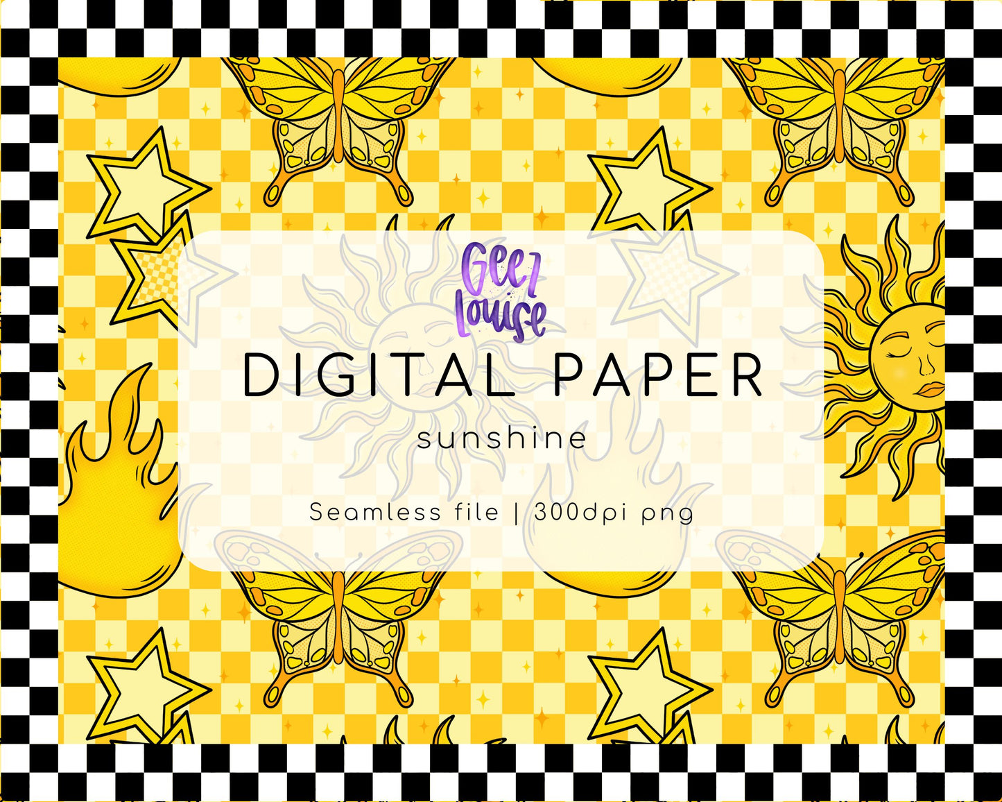 Sunshine Seamless - Yellow Celestial Digital Paper (300 DPI PNG)