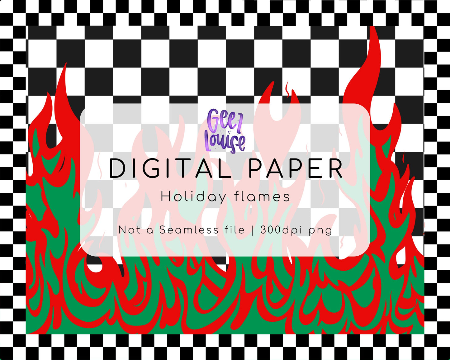 Holiday Flames Digital Paper – Red & Green Fire Print | 300 DPI PNG
