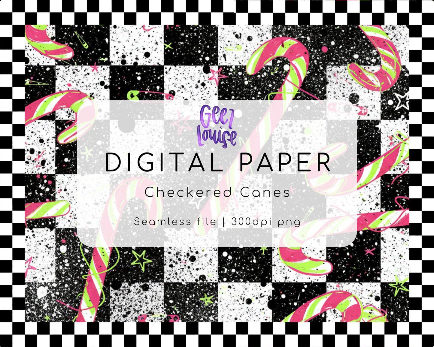 Checkered Canes Digital Paper (Seamless PNG)