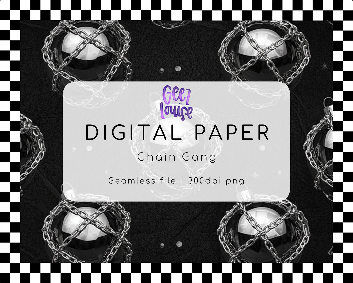 Chain Gang Digital Paper | Black Metal Ornament Seamless Pattern PNG