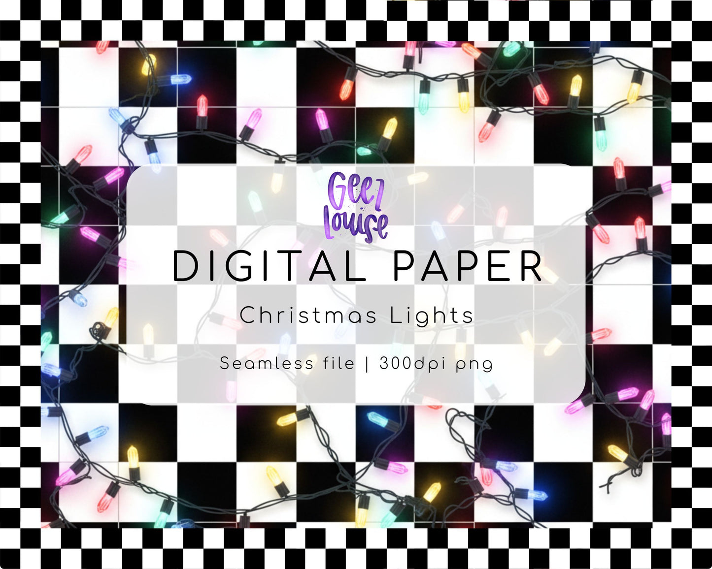 Christmas Lights Digital Paper | Checkerboard Retro Holiday Seamless Pattern PNG