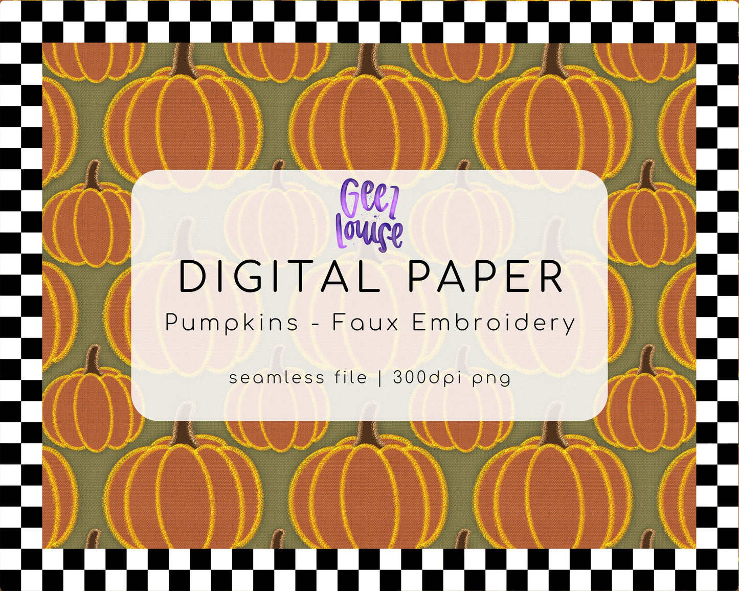 Faux embroidery pumpkin - seamless - Digital Download- PNG