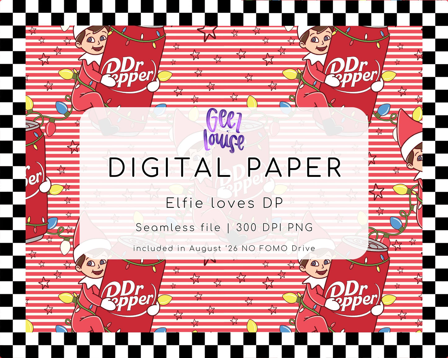 Elfie Loves DP Christmas Seamless Digital Paper | Holiday Soda PNG