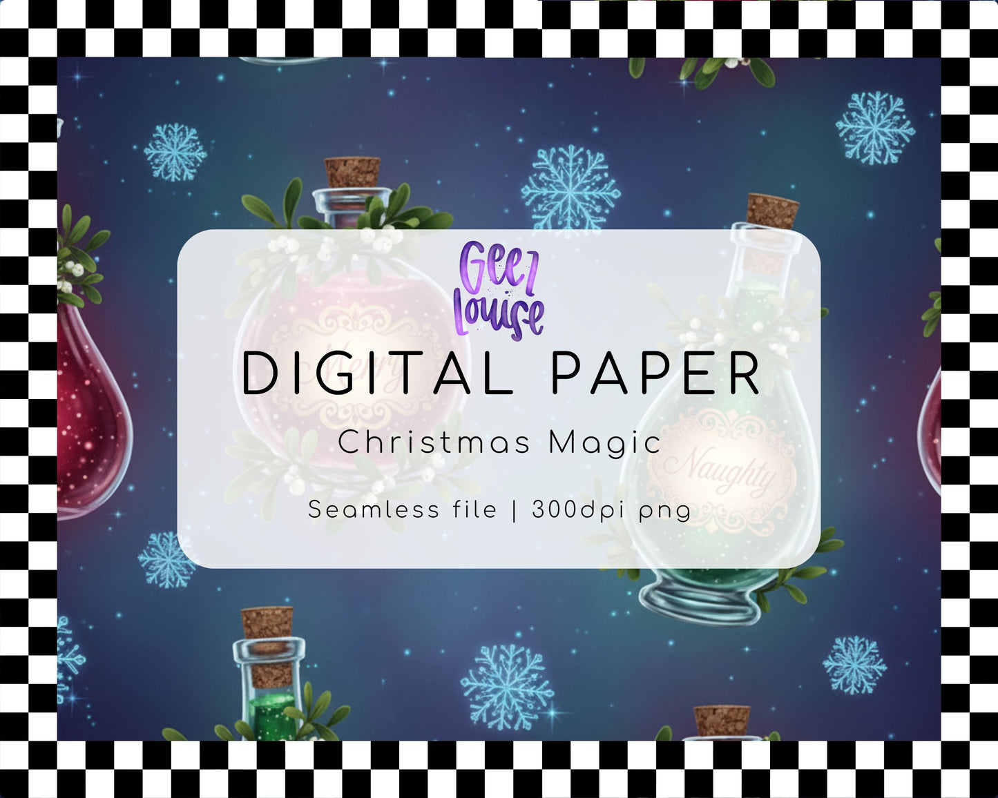 Christmas Magic Digital Paper | Potion Bottle Seamless Background PNG
