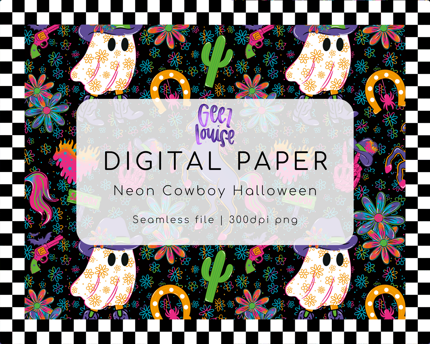 ✨ Neon Cowboy Halloween Digital Paper | Seamless 300 DPI PNG