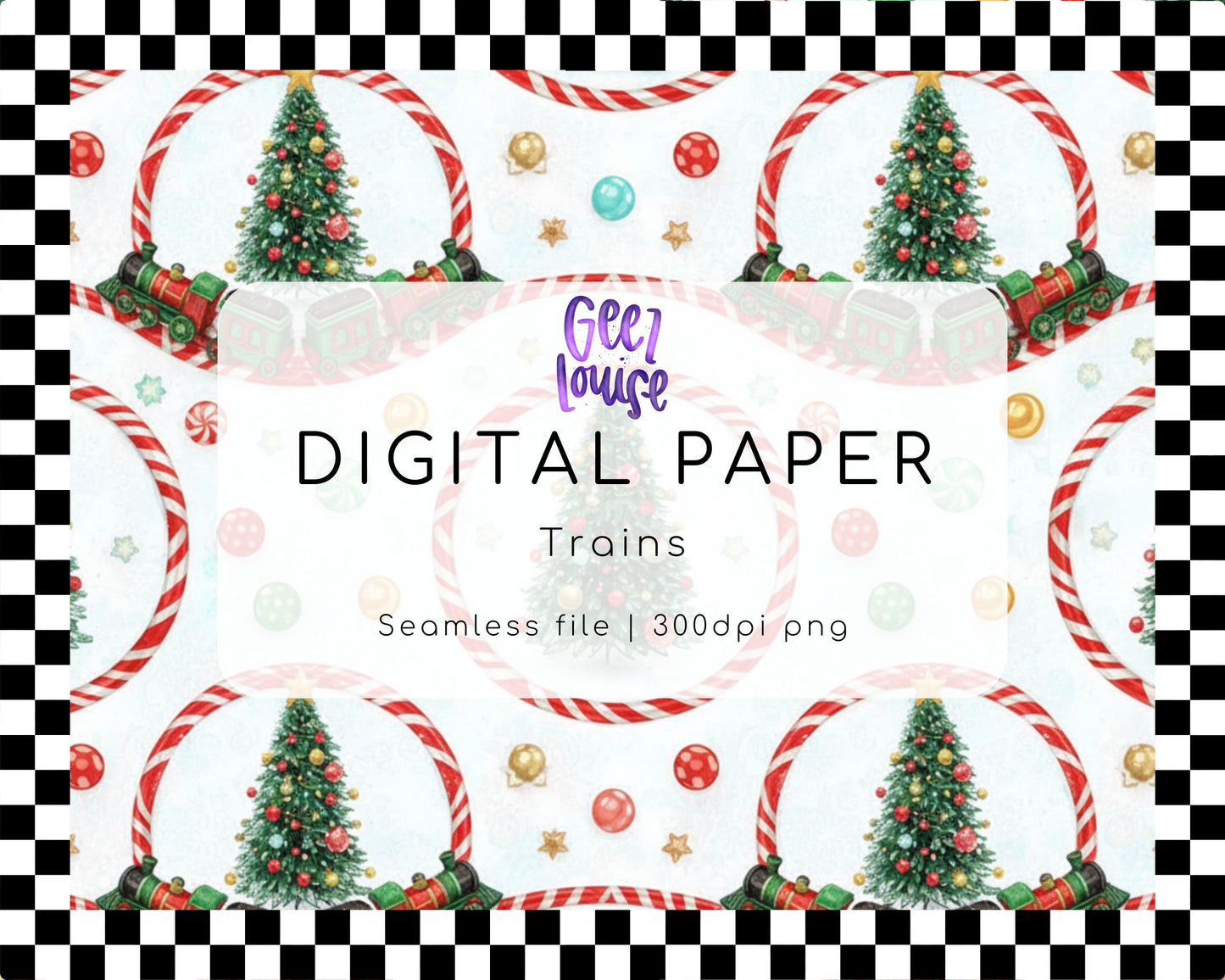 Christmas Trains – Seamless Digital Paper (300dpi PNG)