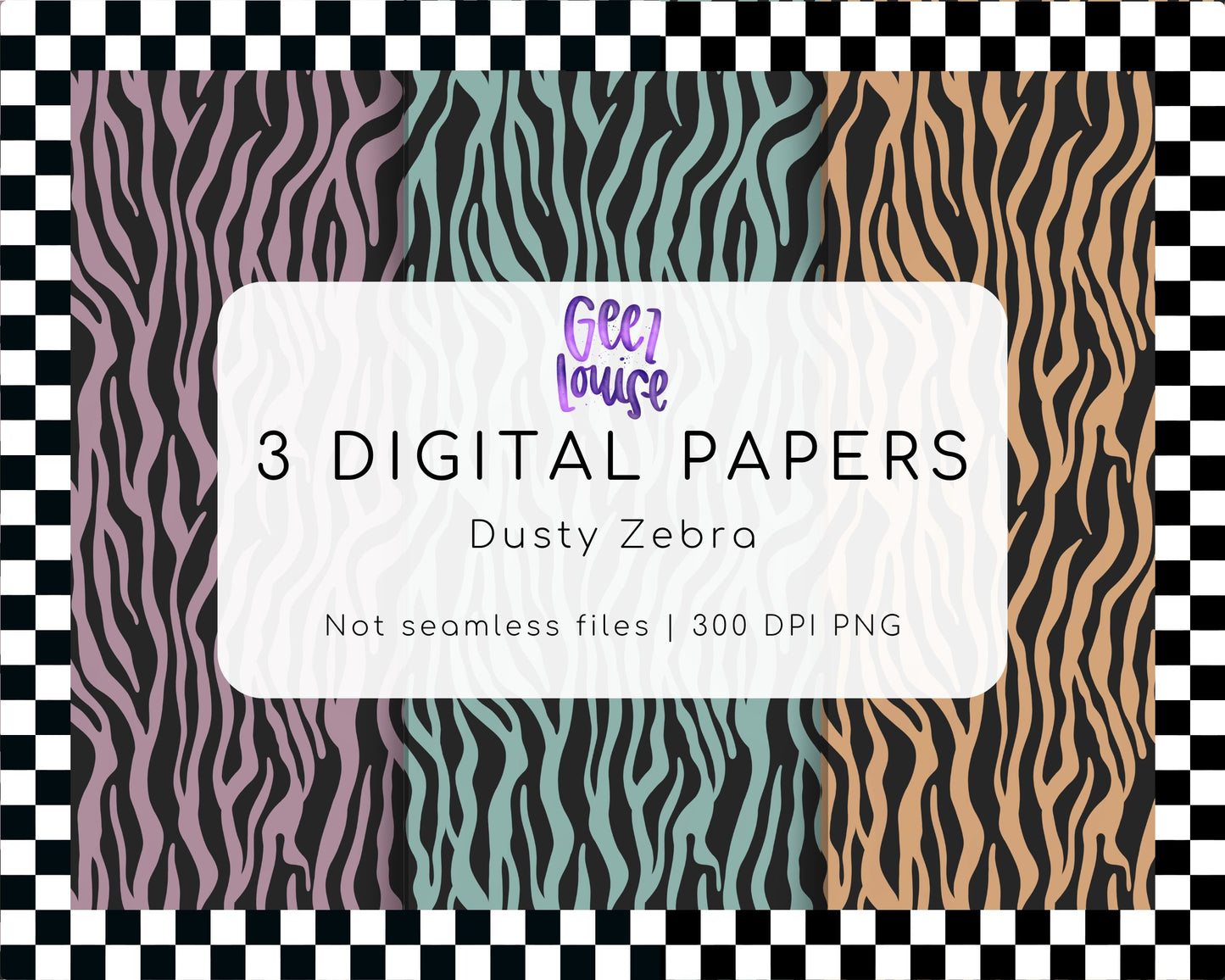 Dusty Zebra Digital Paper Bundle | 3 Animal Print PNG Backgrounds | Printable Craft Paper | August 26 Seamless & Combo Drive