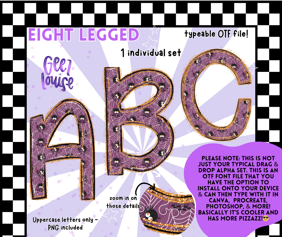 Eight Legged – Spider Web OTF Font + PNG Alpha Set (Uppercase Only)