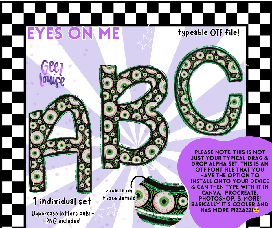 Eyes On Me Halloween OTF Font + PNG Alpha Set