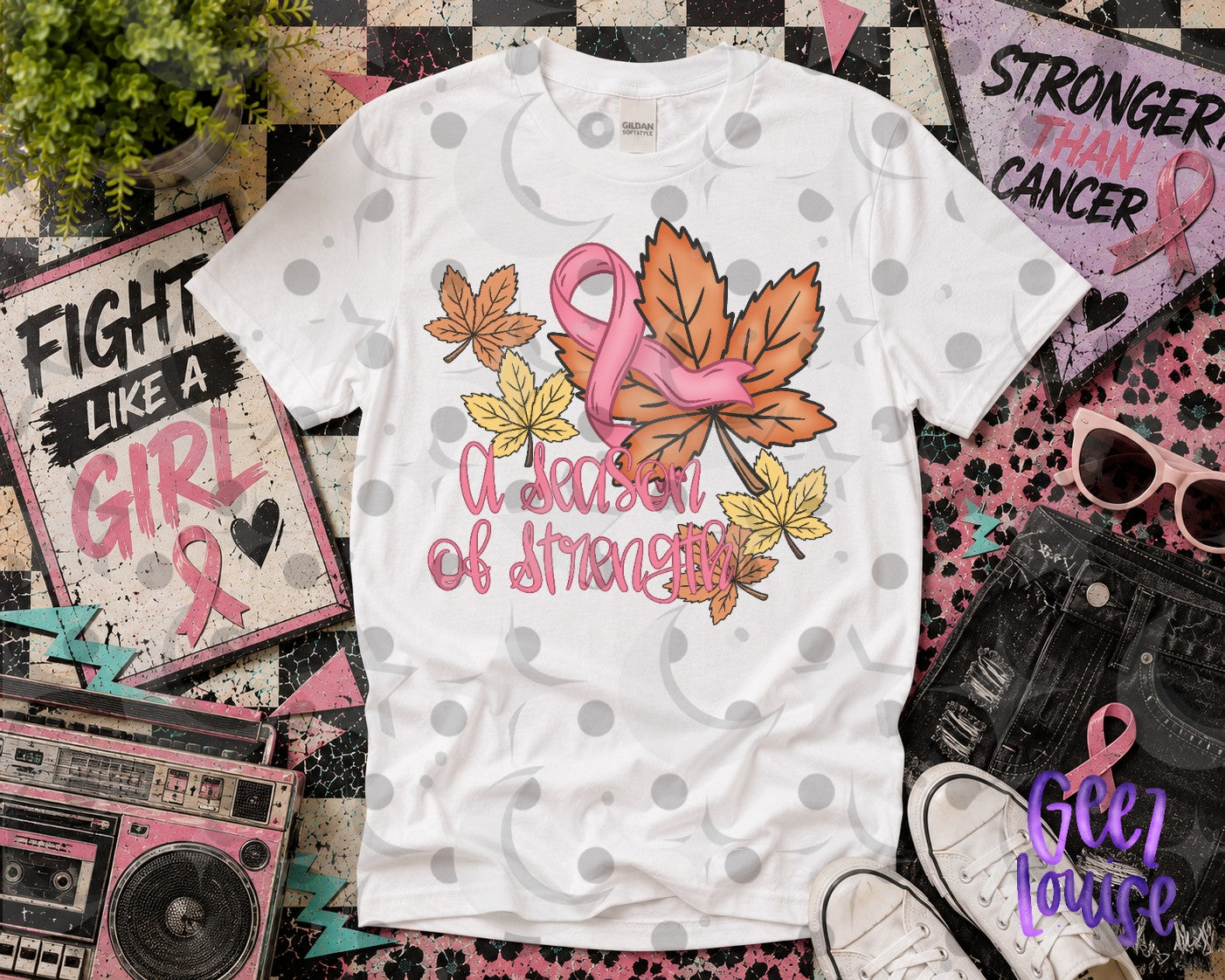A Season of Strength PNG | Breast Cancer Awareness Fall Leaves Pink Ribbon Design