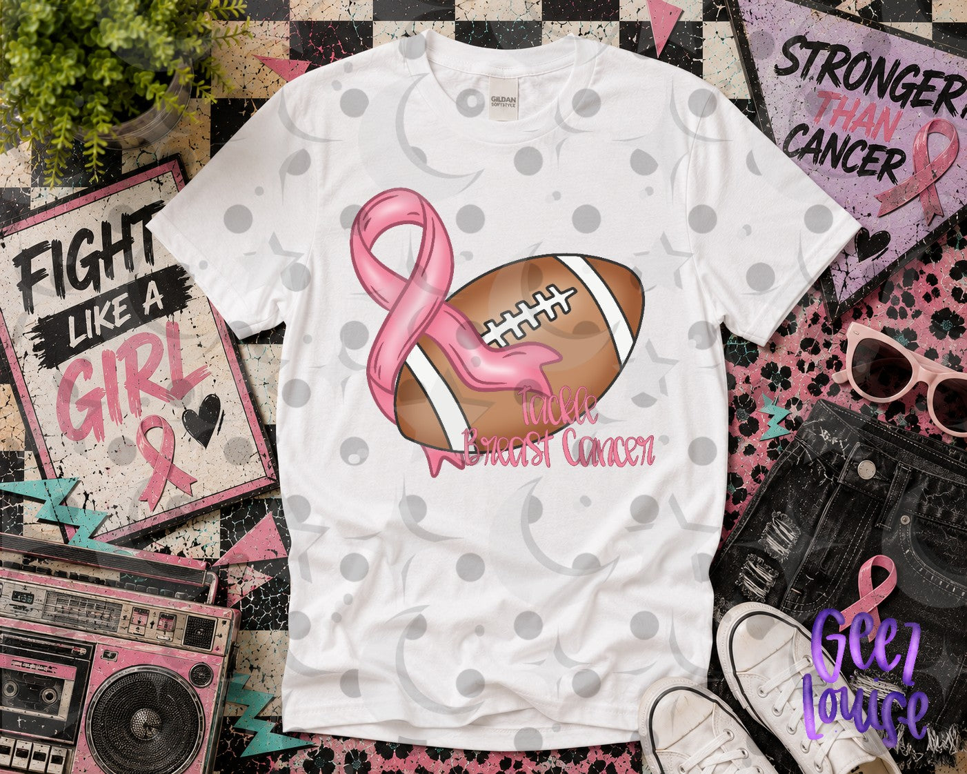 Tackle Breast Cancer PNG | Pink Ribbon Football Breast Cancer Awareness Design