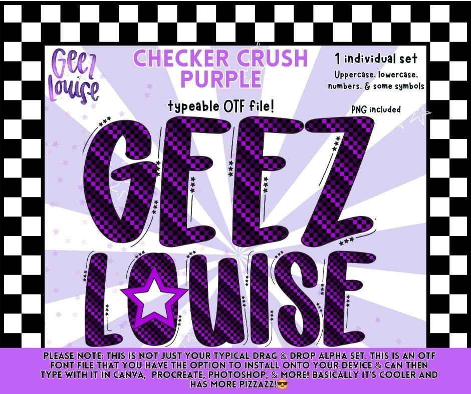 Checker Crush Font | Retro Checkerboard OTF & PNG Alphabet | Uppercase, Lowercase, Numbers & Symbols