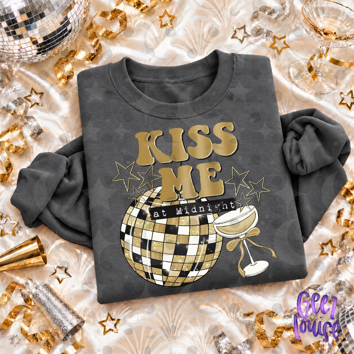 Kiss Me at Midnight PNG | Retro New Year's Eve Disco Ball Design