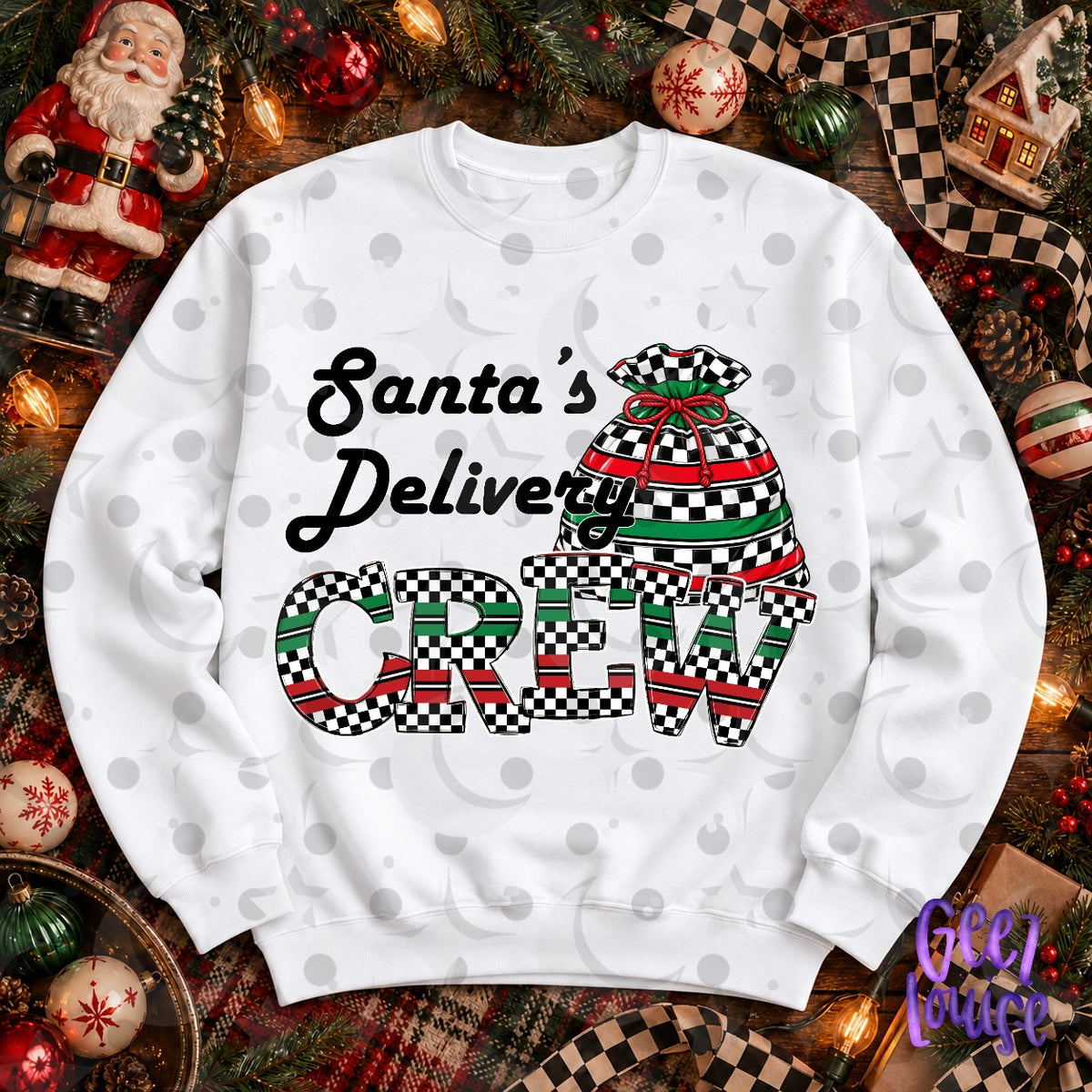 Santa's Delivery Crew Christmas PNG | Retro Checkerboard Holiday Design