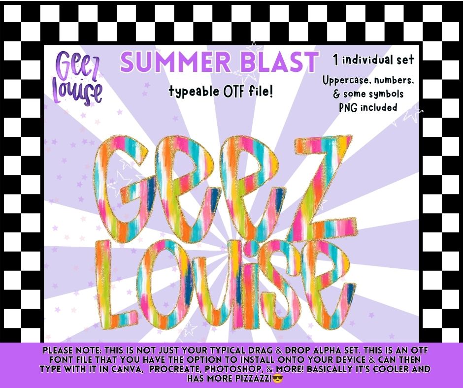 Summer Blast OTF Font | Bright Summer Alphabet | PNG Alpha Included | August 26 Combo Drive & Alpha Drive