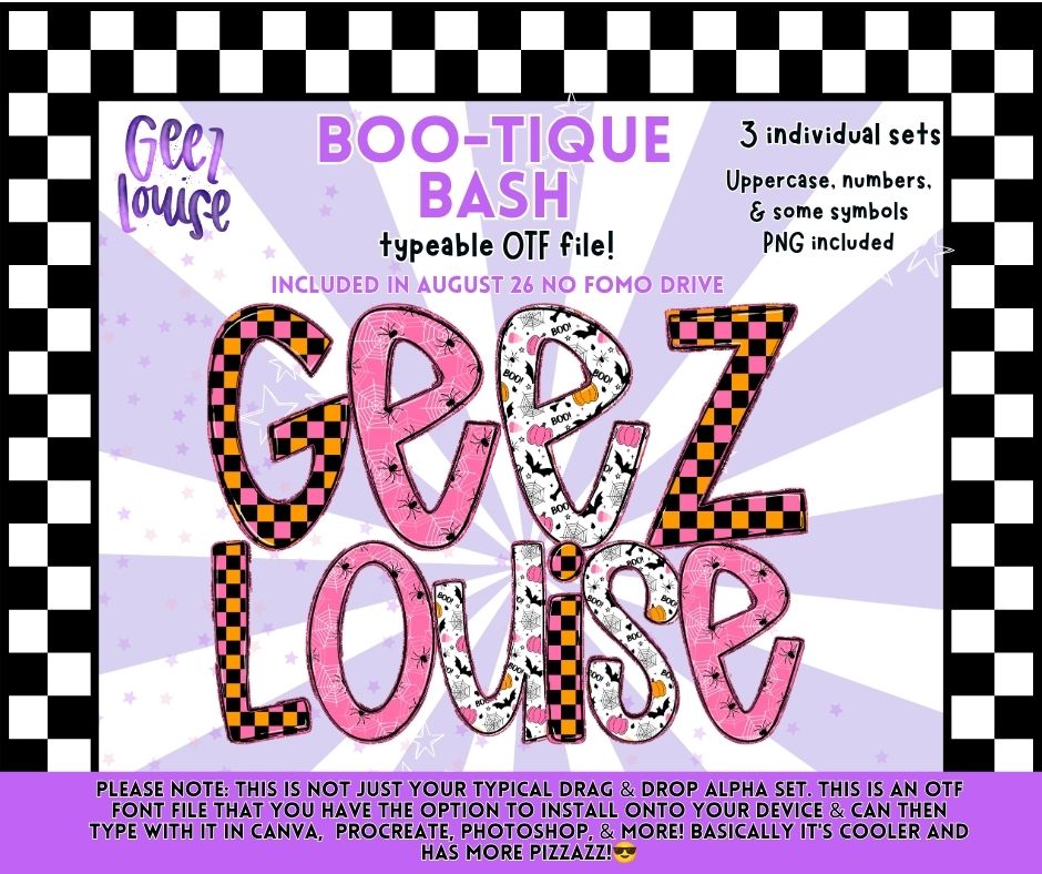 Boo-Tique Bash OTF Font & PNG Alpha Set | Pink Halloween Alphabet